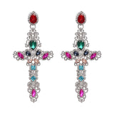 AVEURI  Vintage Boho Crystal Cross Drop Earrings For Women Baroque Bohemian Large Long Earrings Jewelry Brincos