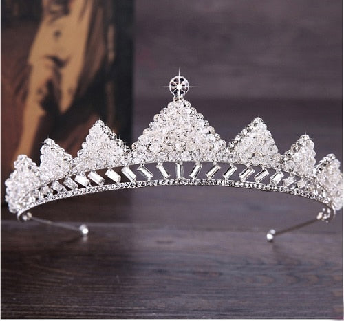 Aveuri Christmas Gift Luxury Silver Color Rhinestone Wedding Tiara Crown Pearl Queen Diadem Bride Crown Headpiece Wedding Hair Accessories Tiara