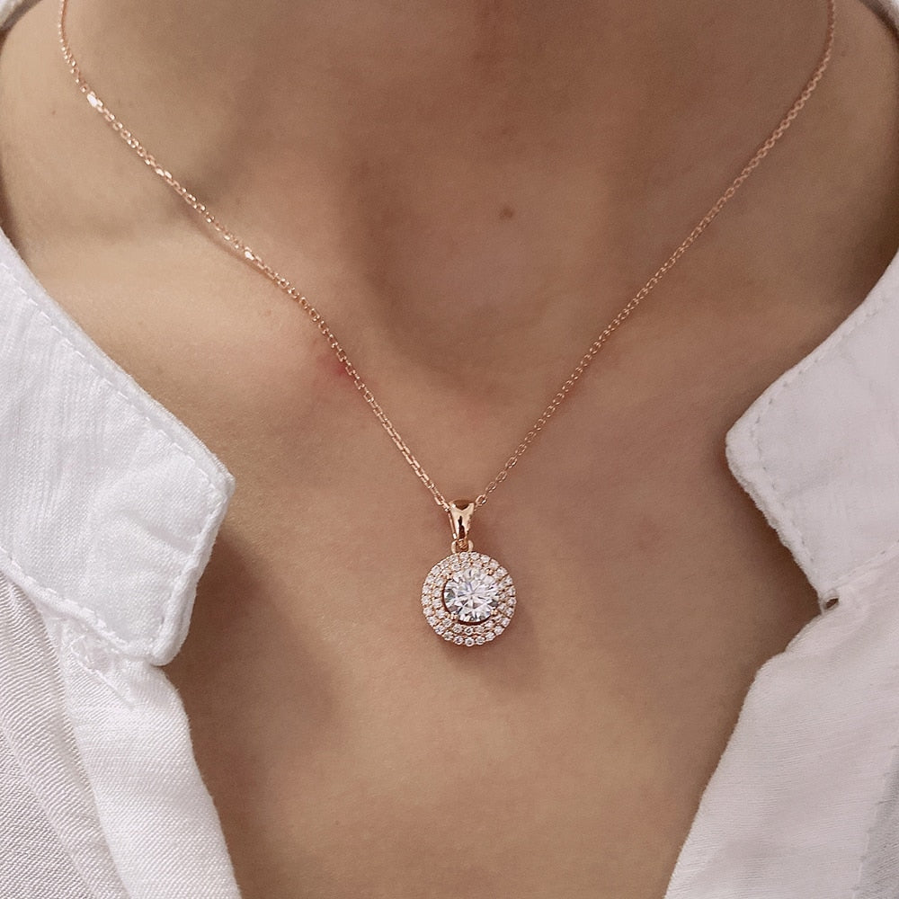 Graduation Gift Romantic Rose Gold Color Round Pendant Necklaces Women Wedding Anniversary Lover Gift Dazzling CZ Female Fashion Jewelry