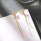 Christmas Gift Vintage Gold Color Bar Long Thread Tassel Drop Earrings for Women Glossy Arc Geometric Korean Fashion Jewelry Hanging Pendientes