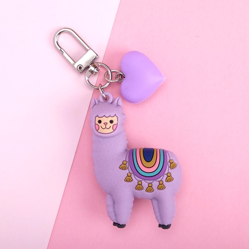 Aveuri Korean Fashion DIY Handmade Gift Llama Key Chain Women Bag Love Heart Color Ball Pendant Cartoon Epoxy Alpaca Keychains Trinket