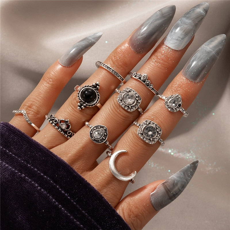 Aveuri New Sunflower Starfish Crescent Rings Set For Women Metal Alloy Eyes Midi Rings  Jewelry Wholesale