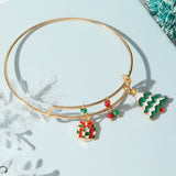 Christmas Gift Fashion Metal Geometric Bracelet Bangle Womens Vintage Alloy Snow Bell Christmas Tree Pendant Bracelet Bangle Jewelry for Girls