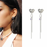 Aveuri 2023 Fashion Luxury Irregular Fold Inlaid Zircon Tassel AB Asymmetrical Earrings For Women Girls Party Personality All-Match Jewelry