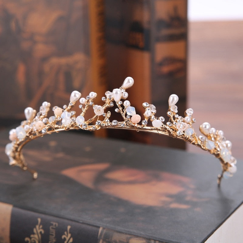 Aveuri Christmas Gift Luxury Silver Color Rhinestone Wedding Tiara Crown Pearl Queen Diadem Bride Crown Headpiece Wedding Hair Accessories Tiara