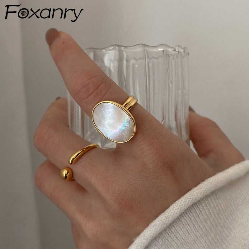Aveuri  alloy Shell Rings Luxury Bride Jewelry for Women Fashion Simple Ellipse Geometric Party Accessories Gifts