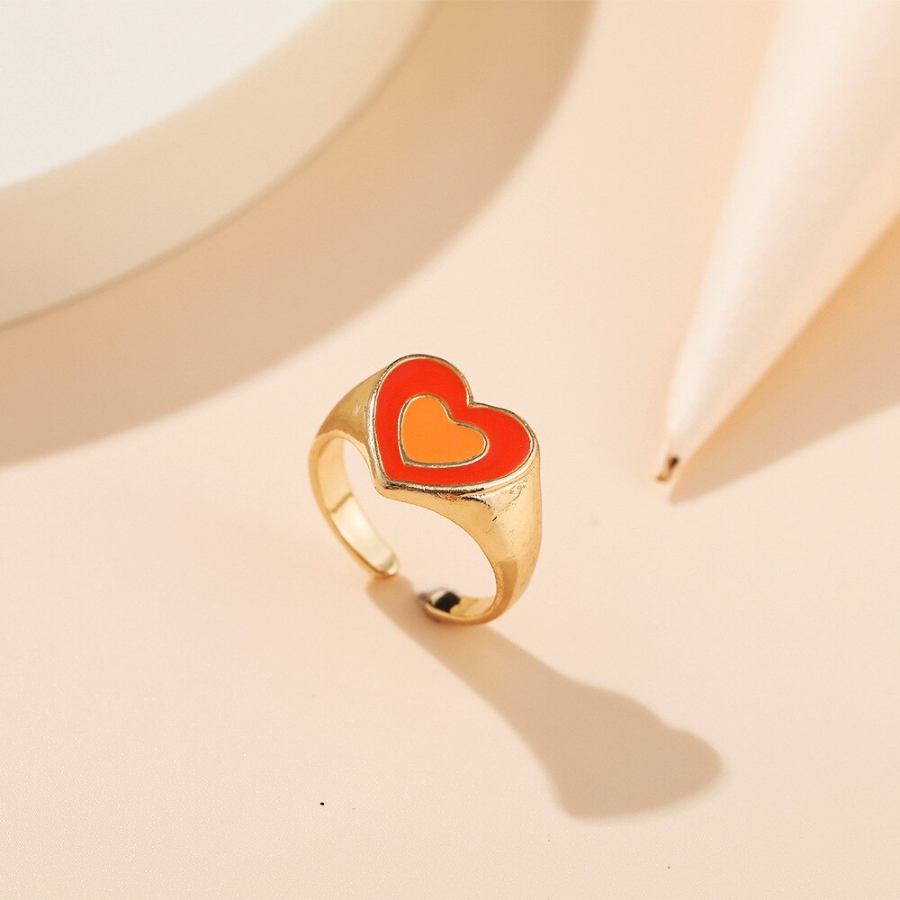 Love Heart Print Rings for Women Girl