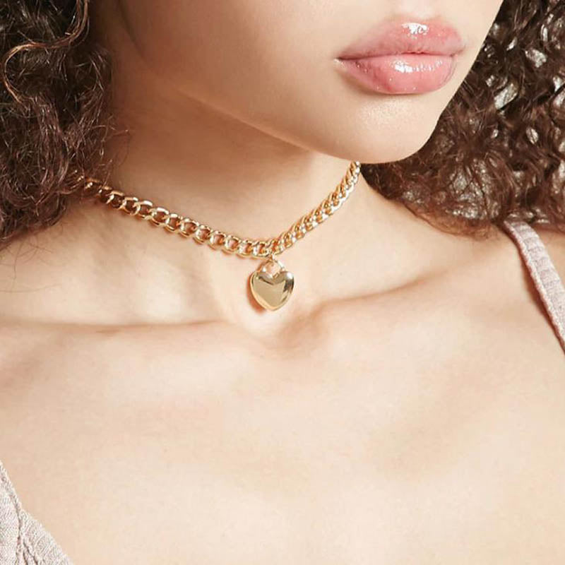 Christmas Gift Gold Heart Pendant Necklace for Women 2023 Clavicle Chunky thick Chain Choker Necklaces collar Neck Chains Chocker collier femme