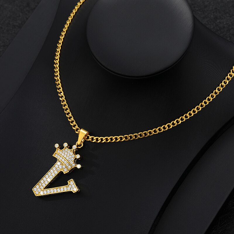 Aveuri Crown Big Letter Necklace For Women Men Initial Alphabet Charm Chain Choker Pendant 60CM Necklace Jewelry Gift Collier