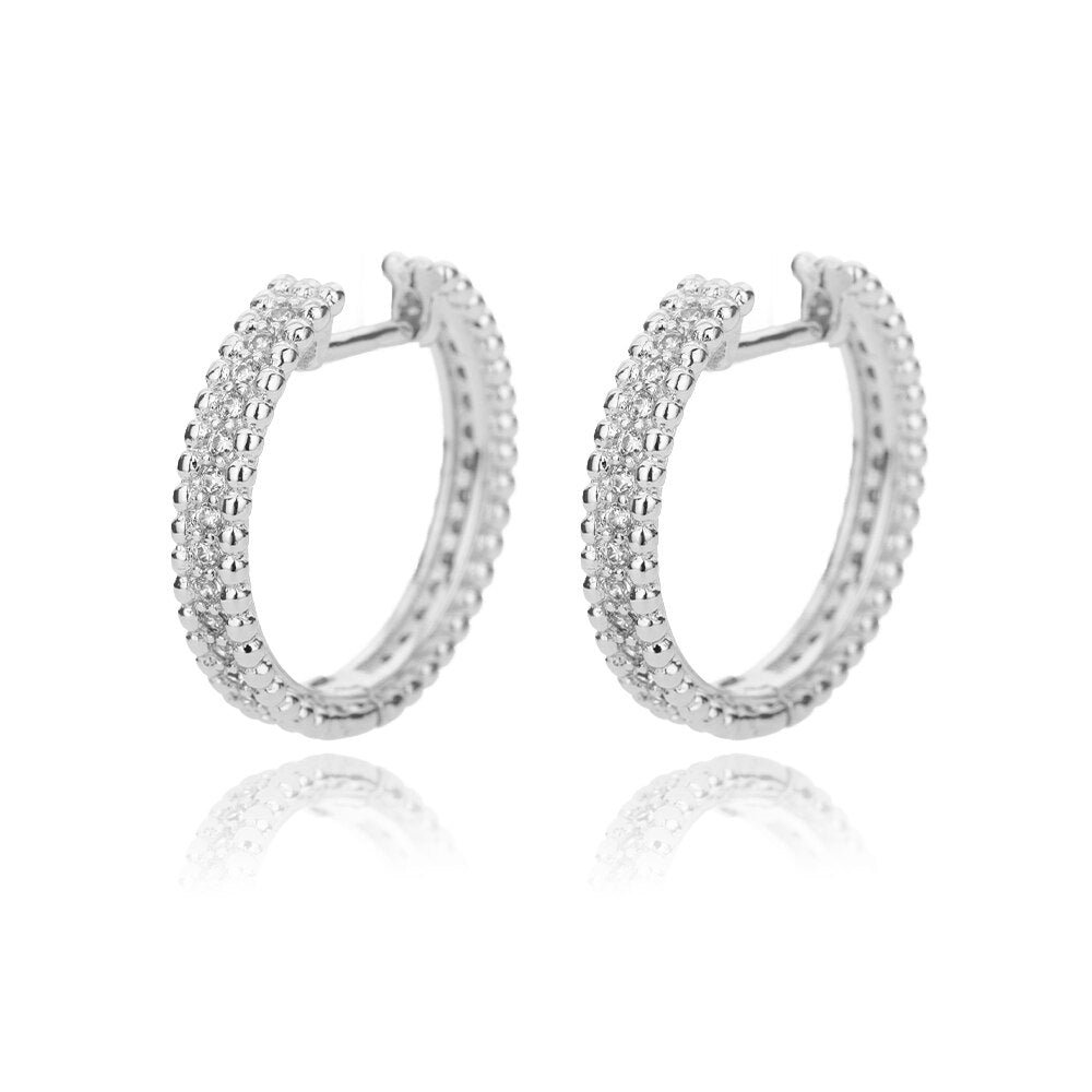 Round Crystal Studs Earrings For Women Rhinestone Ear Stainless Steel Geometric Earrings Jewelry Circle Ear Buckle Bijoux Femme