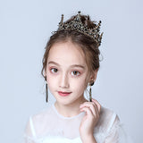 Aveuri Christmas Gift Baroque Black Tiaras And Crown Crystal Wedding Hair Accessories Elegent Bridal Headband Kid Flower Girls Hair Jewelry
