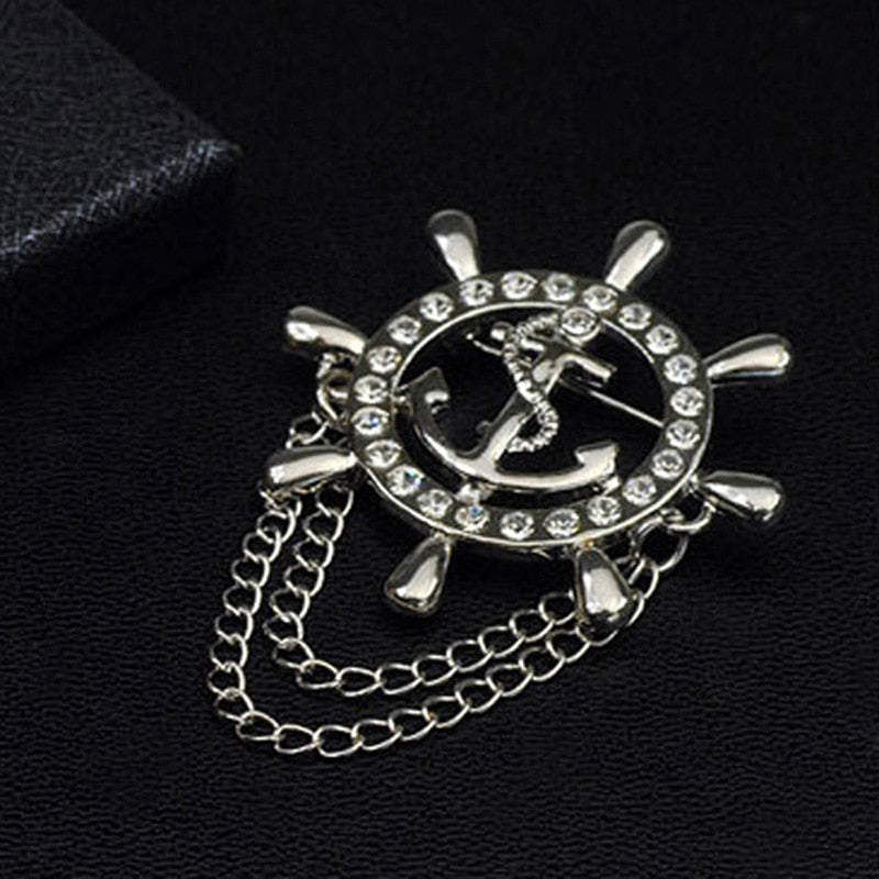 HUISHI Rhinestone Brooch Korean Luxury Rhinestone Music Note Brooch Guitar Tassel Chain Lapel Pins Men's Suit Buckle Pin For Men