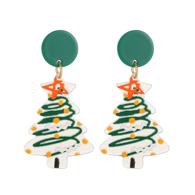 Christmas Gift New Trendy Statement Christmas Tree Earrings For Women Santa Claus Snowman Drop Earrings Jewelry Girls Christmas Gifts Wholesale