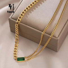 Christmas Gift 2023 New Classic Geometric Rectangle Green Crystal Stainless Steel Chain Tassel Earrings Girl's Unusual Accessories For Woman