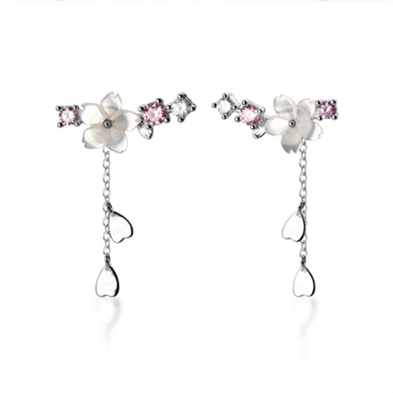 Christmas Gift Cherry Blossoms Tassel Charm Piercing Stud Earring For Women Girls Jewelry Pendientes Accessories eh1182