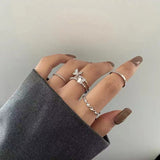 Aveuri Women Korean Style Fashion Adjustable Rings For Girl Simple Punk Three Ring Set Silver Color Statement Hip Hop Jewelry Gift