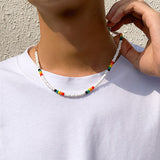 Aveuri Boho Colorful Handmade Beaded Short Collar Clavicle Chain Imitation Pearl Necklace for Men Women Girls 2023 New Korean Jewelry