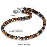 prom accessories prom accessories Aveuri Graduation gifts 8mm Natural Stone Tiger Eyes Lava Bead Necklace Stainless Steel Bead Charm Choker Neck Chain Fashion Male Jewelry 18/20inch