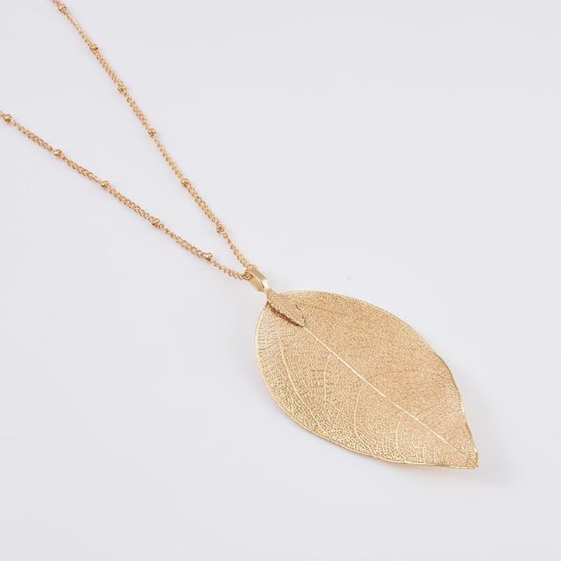 Christmas Gift Gold Color Leaf Necklace for women 2023 Charm Design Sweater chain Pendant long Necklaces female collier femme jewelry Gift