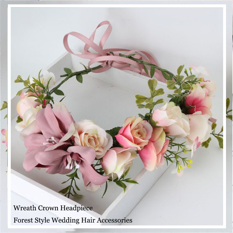 Christmas Gift Garland Wreath Crown Hairbands 100% Handmade Wedding Hair Accessories For Women Bridal Bridesmaids Girls Seaside Rose mq046