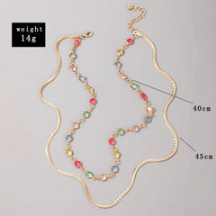 Tocona Bohemian Colrful Rhinestone Chain Choker Necklace for Women 2023 Trendy Gold Color Alloy Metal Party Jewelry Collar 9505