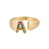 Aveuri Letter Rings For Women Stainless Steel Colorful Zircon Initial Letter Adjustable Ring Fashion Jewelry Gift Bijoux Femme Bage