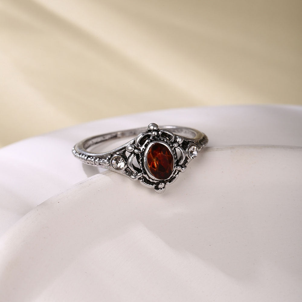 Aveuri Vintage Red Crystal Ring For Women Proposal Wedding Party Jewelry Female Thin Ring Anniversary Gift For Wife