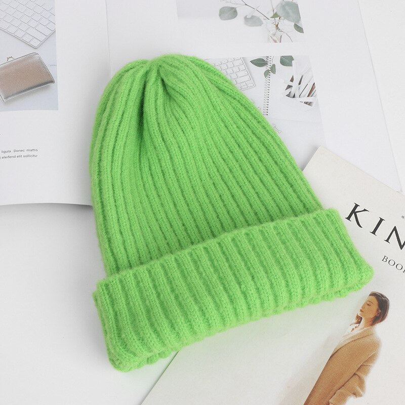 Women Knitted Hats Beanie Soft Wool Winter Warm Cap for Girls Fashion Solid Color Skullies Beanies Ladies Casual Bonnets Cap