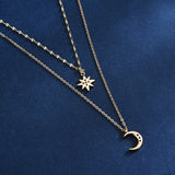 Christmas Gift Simple Stars Double Layer Choker Shiny Zircon Moon Pendants Necklaces For Women Gift Fine Jewelry NK092