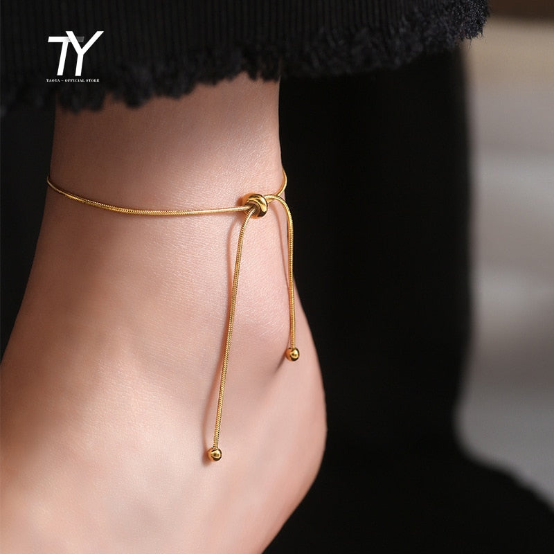 Christmas Gift Minimalist Design Gold Snake Bone Chain Titanium Steel Bow Anklet For Woman 2023 Korean Fashion Jewelry Beach Girl's Sexy Anklet