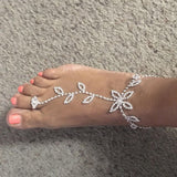 Aveuri Fashion Personality Leaf Rhinestone Link Toe Ladies Anklet Jewelry Sexy Summer Beach Shiny Crystal Foot Jewelry Accessories