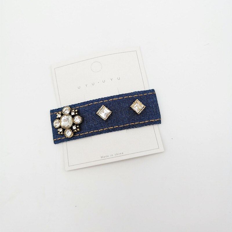 Diamond-studded denim art hair clip fashion hair accessories women rectangular rhinestone BB clip boutique hairpin headwear new