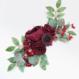 Aveuri 2pcs Artificial Flowers Wine Red Wedding Backdrop Wreath Decor Welcome Card Sign Corner Wall Props Arrange Arch Fake Flower Row