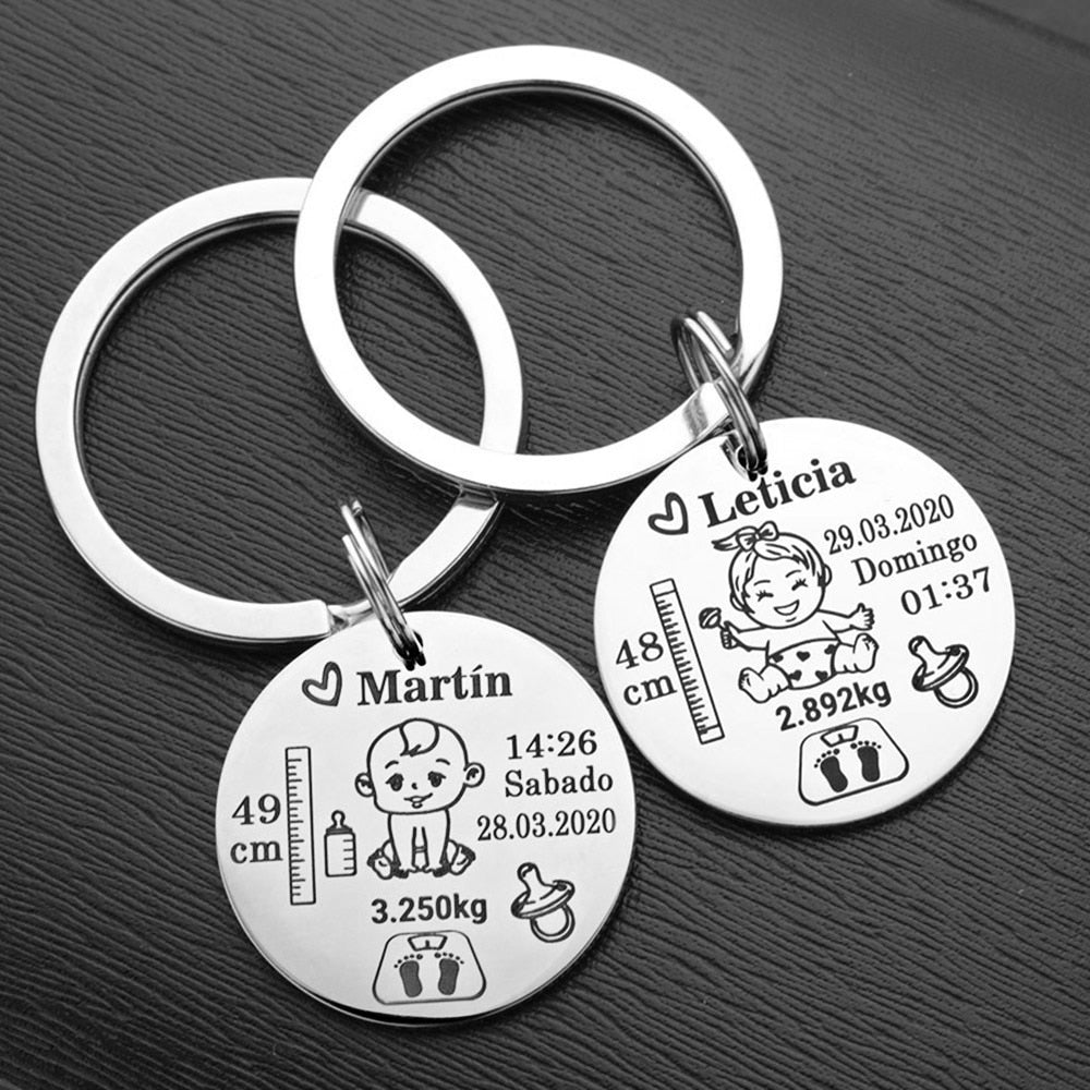 Christmas Gift Lovely Personalized Baby Boys Girls Keychain  Name Birth Weight Height For Newborn Commemorate New Mom Dad Gift Keyring P026_C