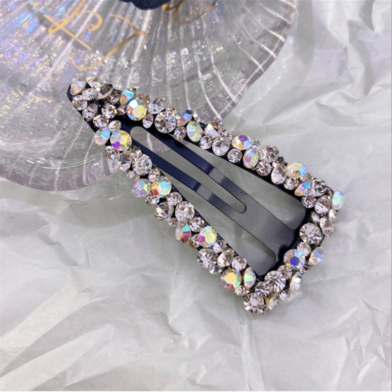 Rhinestone Hair Clip Fashion Hair Accessories Women Seamless Crystal Hollow Water Droplet Square Triangle Hairgrips Hairpin New
