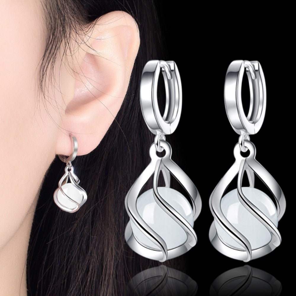 Christmas Gift alloy 2023 New Women's Fashion Jewelry High Quality Opal Round Agate Simple Hollow Long Tassel Earrings