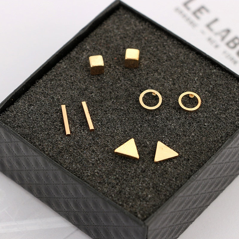 Christmas Gift 2021 New Arrival Round triangle Shaped Gold&Black Colors Geometric Alloy Stud Earring For Women Ear Jewelry 4 pairs Gifts