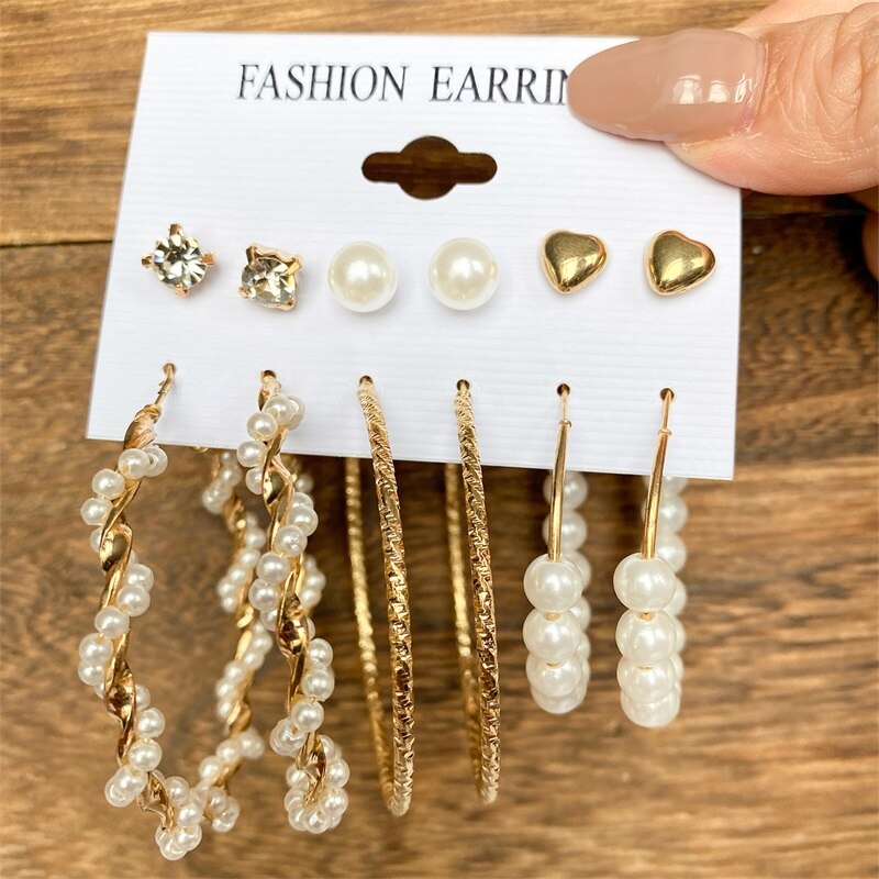 Aveuri Christmas Gift EN Vintage Gold Hoop Earrings Set for Women Girl Pearl Circle Hoop Earring Big Piercing Brinco Fashion Jewelry 2023 New Gifts