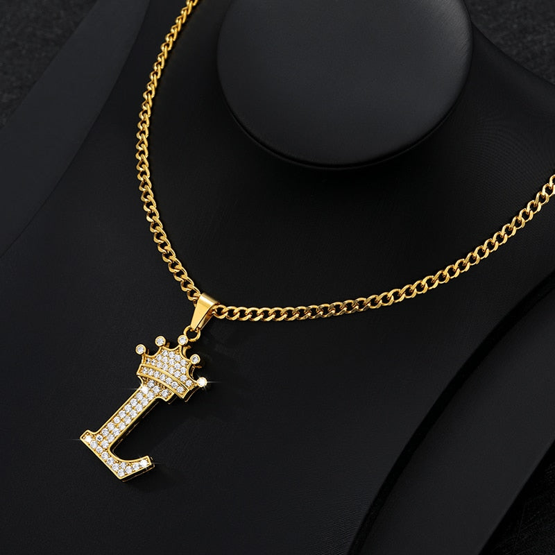 Aveuri Crown Big Letter Necklace For Women Men Initial Alphabet Charm Chain Choker Pendant 60CM Necklace Jewelry Gift Collier