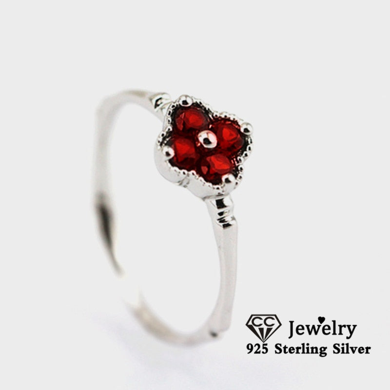 Christmas Gift Vintage Rings For Women Red Garnet Bamboo Clover Engagement Ring Wedding White Gold-Color Drop Shipping