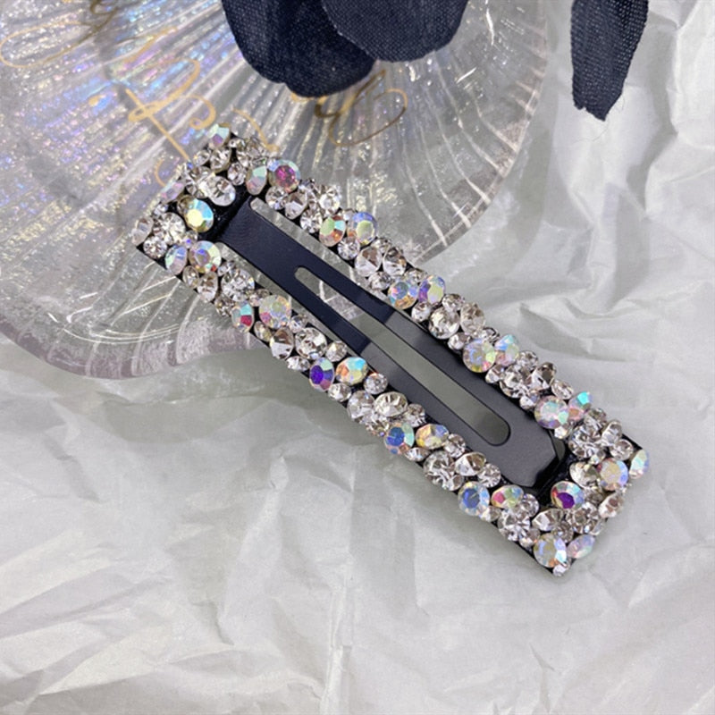 Rhinestone Hair Clip Fashion Hair Accessories Women Seamless Crystal Hollow Water Droplet Square Triangle Hairgrips Hairpin New