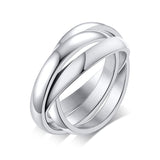 Aveuri Women's Silver Color Triple Rolling Ring Three In One Sets Stainless Steel Wedding Engagement Female Interlocked Stackable Rings
