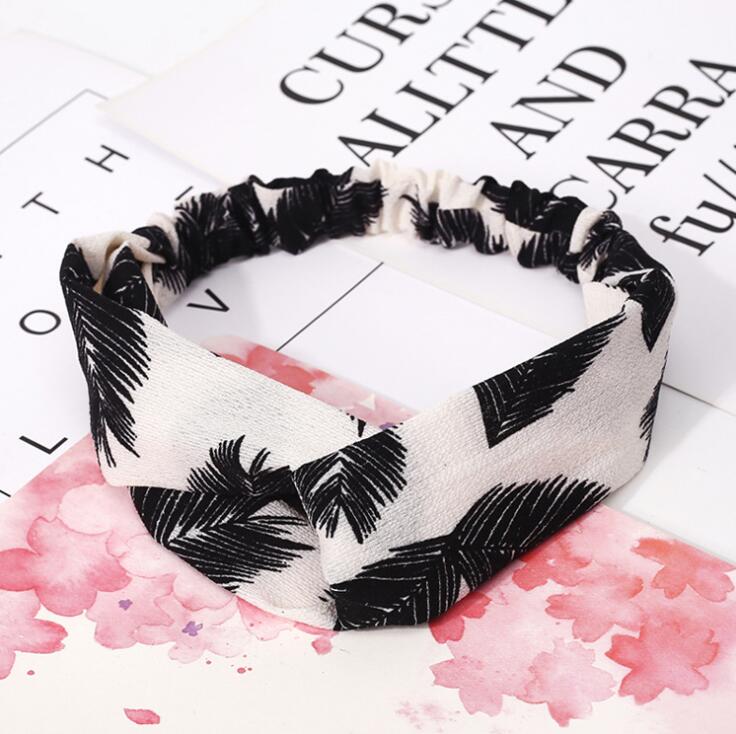 Aveuri Back to school Fashion Women Headband Cross Top Knot Elastic Hair Bands Vintage Print Girls Hairband Hair Accessories Twisted Knotted Headwrap