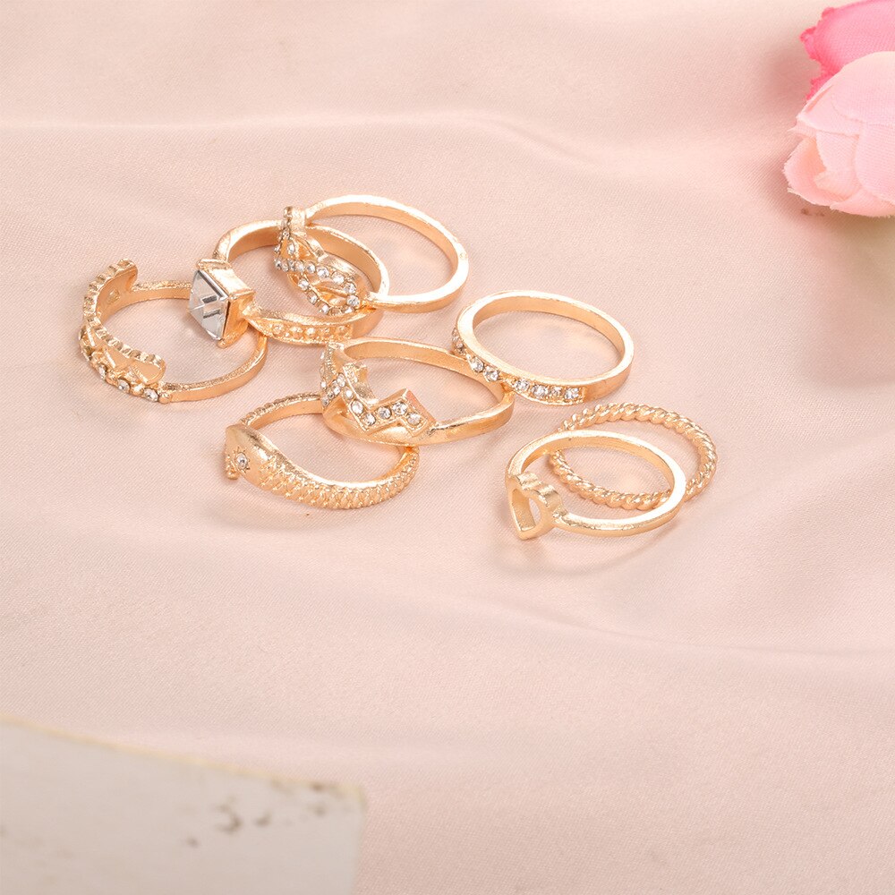 Aveuri Trendy New Ring Set For Women Round Charming Rings Set Chic Female Hot Sale Crystal Party Jewelry Bijoux Gift