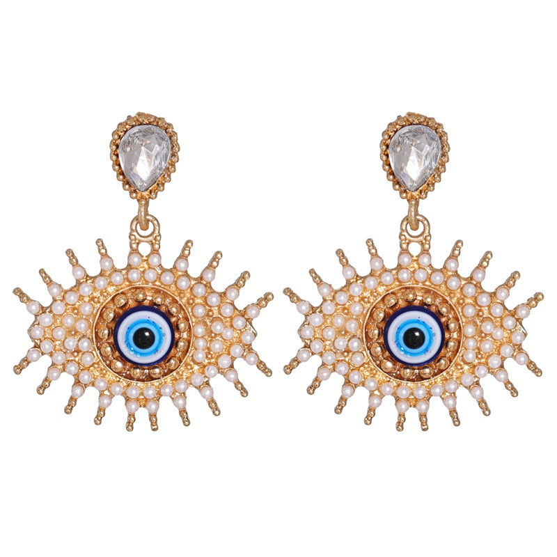 AVEURI Trendy Ethnic Love Heart Shape Evil Eye Drop Earrings For Women Vintage Statement Crystal Dangle Earring Jewelry Gift
