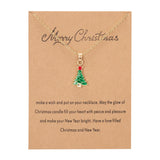 Christmas Gift Cute Christmas Neck Chain Tree Star Snowman Santa Claus Bell Boots Wish Painting Oil Paper Card Necklace Jewelry New Year Gifts
