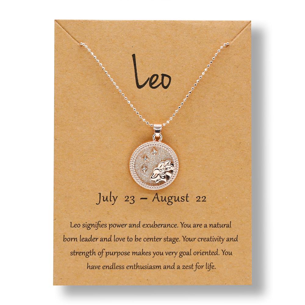 Christmas Gift 12 Zodiac Constellations Necklace Geometric Round Pendant Rose Gold Chain Necklace Unisex Friendship Jewelry