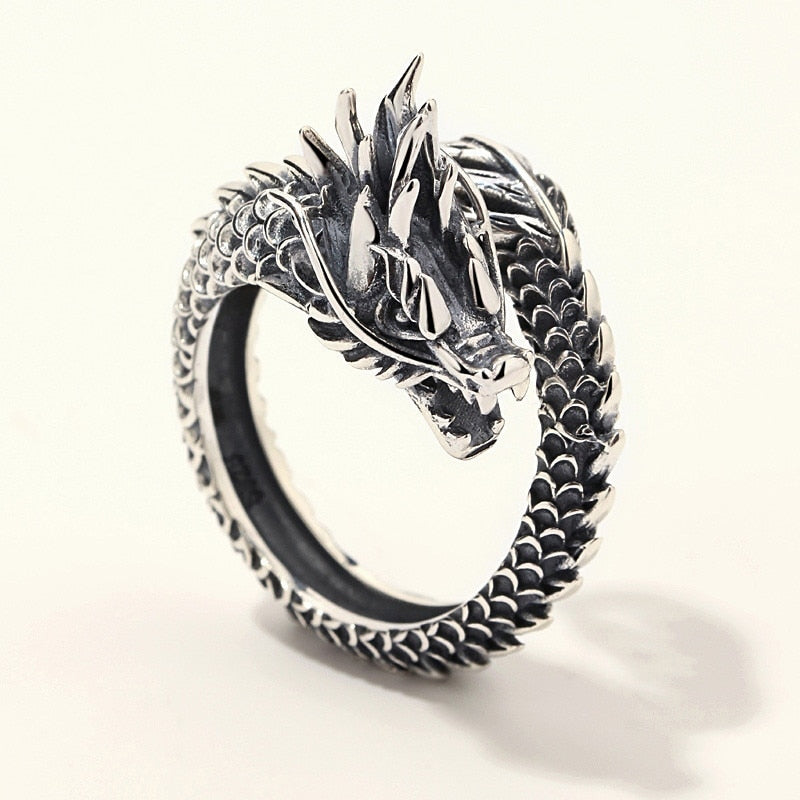 Aveuri alloy Vintage Fashion Gothic Punk Ancient Dragon Men Jewelry Opening Ring Thai Boyfriend Gift Party