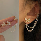 Aveuri Korean Elegant Cute Rhinestone Butterfly Stud Earrings For Women Girls Fashion Metal Chain Boucle D'oreille Jewelry Gifts