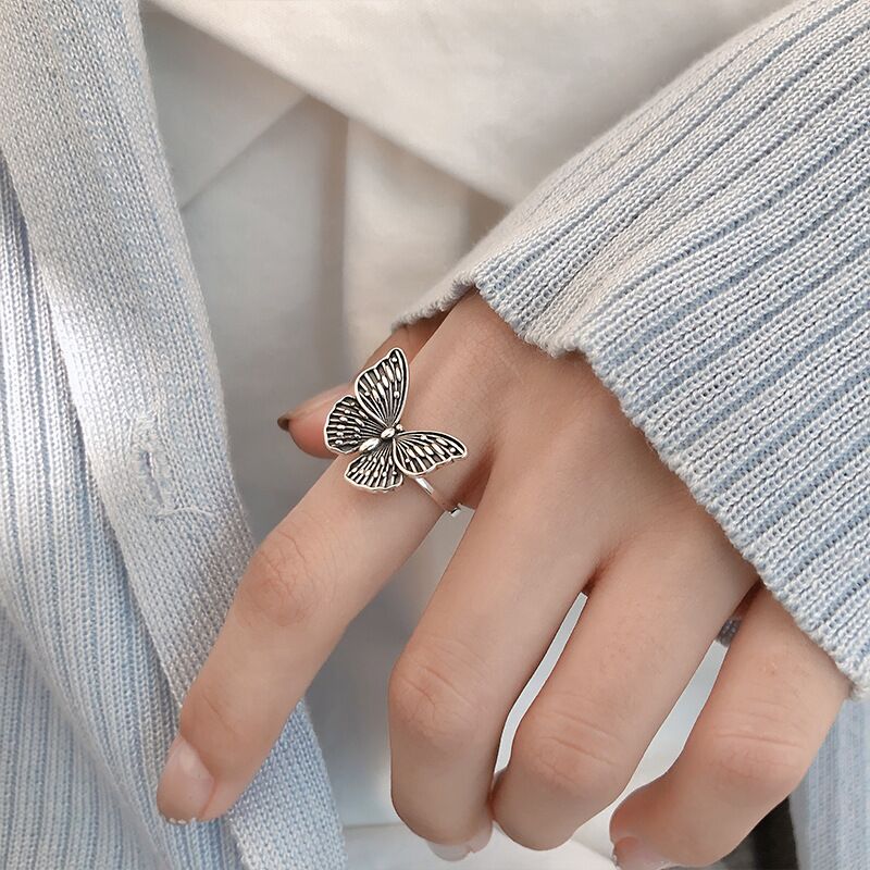 Aveuri Pretty Butterfly Joint Ring for Women Vintage Silver Color Geometric Adjustable Bohemian Jewelry Accessories Anillo 17312